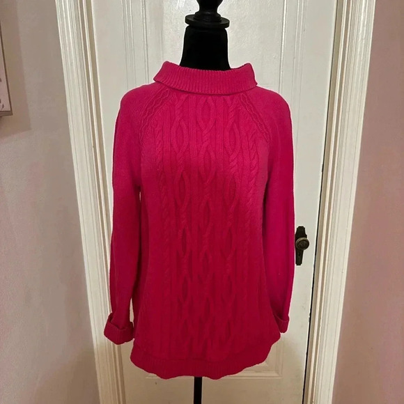 Talbots Portrait-collar Cotton cable-knit Sweater - bright pink Large P - Picture 1 of 10
